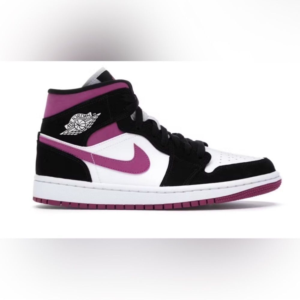 Air Jordan mid 1 sneakers Women's Black, White, and Purple